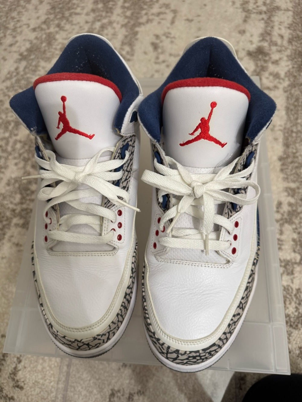 Jordan Air Jordan 3 Retro True Blue Leather Sneaker Elephant Print White Blue